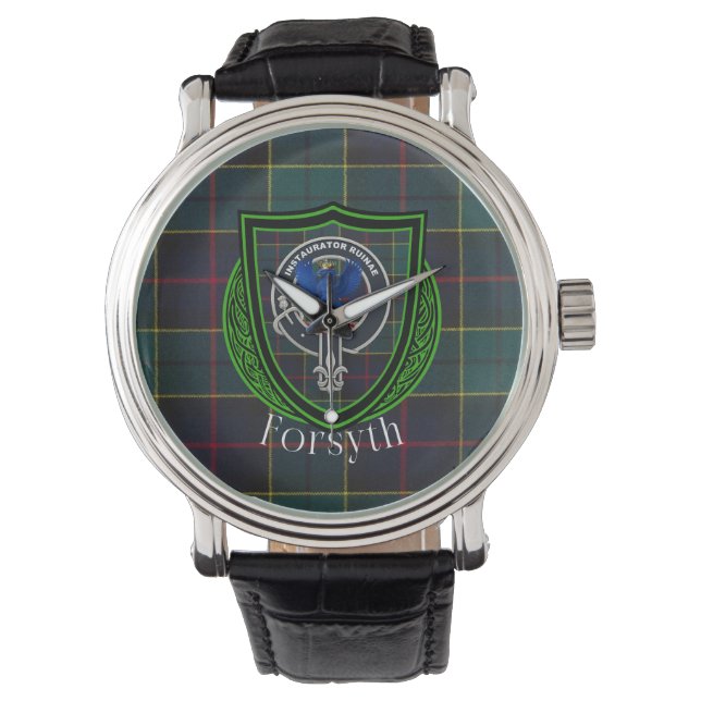 Relógio Forsyth Scottish Clan Tartan & Crest (Frente)