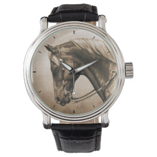 Relógio Foto antiga do Cavalo Ranzeiro Ocidental Sepia