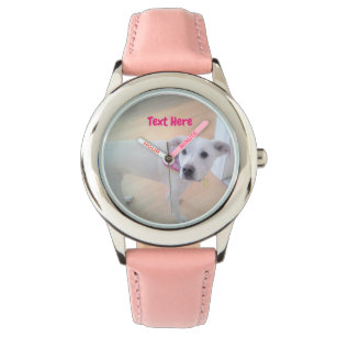Relógio Foto: Cachorro branco doce e bonito rosto rosa Wat