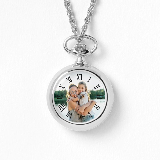 Relógio Foto de Numerais Romanos Pretos para a Mãe (Frente)