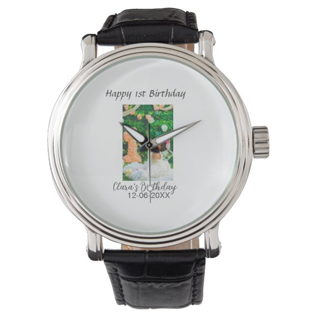 Relógio Foto de primeiro aniversario feliz simples e elega (Frente)