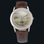 Relógio Foto do nome personalizado da madeira rustica eleg<br><div class="desc">Um presente perfeito para os avós! Este relógio moderno rústico apresenta uma foto favorita junto com o seu nome personalizado num pano de fundo de madeira marrom médio.</div>
