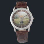 Relógio Foto do nome personalizado da madeira rustica eleg<br><div class="desc">Um presente perfeito para o melhor pai de sempre! Este relógio moderno rústico apresenta uma foto favorita junto com seu nome personalizado em um pano de fundo de madeira marrom-escuro.</div>