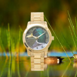 Relógio Foto do Pato Mallard Verde<br><div class="desc">Vigia o pulso na moda masculino com números pretos que mostram a imagem fotográfica de cabeça verde, Mallard Duck masculino. Selecione o seu relógio a partir de vários estilos.</div>