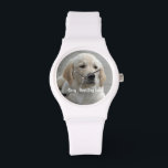 Relógio Foto e nome do cão de retenção do Ouro personaliza<br><div class="desc">Personalize esta manutenção com a fotografia e o nome do seu cão ou do seu filhote (ou outra foto/nome do animal de estimação ou da pessoa). O texto diz "Melhor Cachorro Alguma Vez" ou adiciona seu próprio texto - Nós amamos Daisy (nome do cachorro), aniversário do cachorro ou dia de...</div>