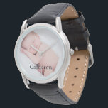 Relógio Foto e nome do recém-nascido bebê<br><div class="desc">Dê a ele um presente que ele apreciará e manterá,  personalize este belamente artesanal relógio masculino com sua foto favorita de bebê. Personalize o nome neste eWatch.</div>