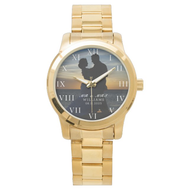 Relógio Foto Elegante Moderna Casamento de Nova Guerra (Frente)