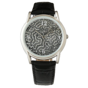 Relógio Foto natural do Abstrato do Coral Negro e Branco I