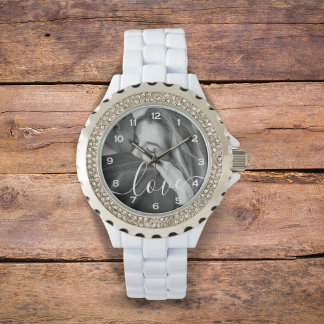 Relógio Foto personalizada de amor de script de pincel