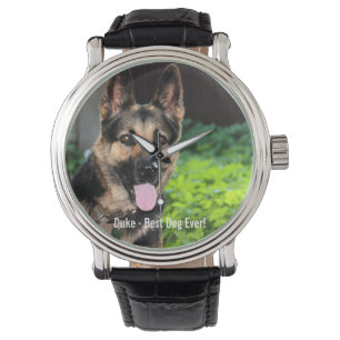 Relógio Foto personalizada do cão German shepherd, Nome do