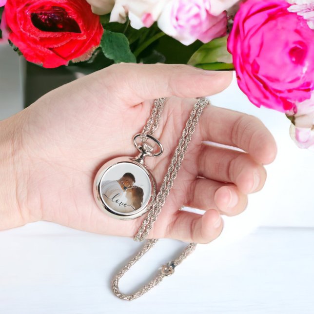Relógio Foto personalizada e foto de texto (Personalized Photo and Text Photo Watch necklace from Ricaso. Add your own photograph)