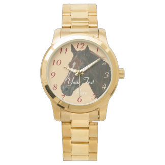 Relógio fotografia equina do cavalo castanho-castanho