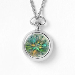 Relógio Fractal de Flor Abstrato moderna fantasia colorida