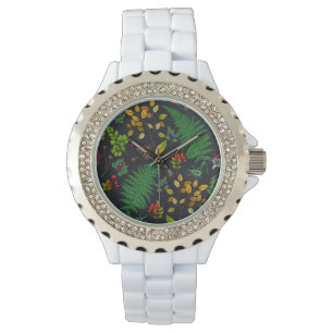 Relógio Framboesas, folhas e insetos de grafite preto