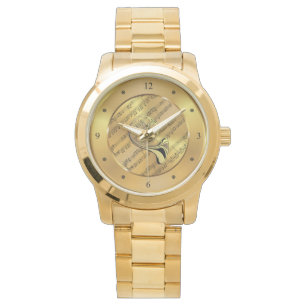 Relógio Francês Horn ~ Sheet Music ~ Dourado Background ~