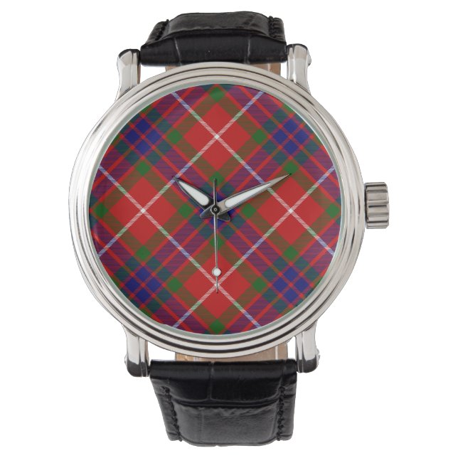 Relógio Fraser tartan vermelha, xadrez púrpura azul (Frente)