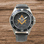 Relógio Freemason Square e Compass Charity Masonic Watch<br><div class="desc">Então mote,  Freemason,  quadrado e bússola,  caridade,  relógio de símbolo Masônico. Personalize com seu próprio texto.</div>