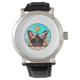 Relógio Frenchie gostando da praia