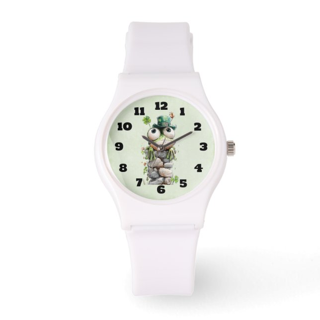Relógio Frog with Green Hat and Shamrock Cute (Frente)