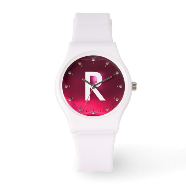 RELÓGIO FUCHSIA PINK RUBY GEMSTONE MONOGRAM (Frente)