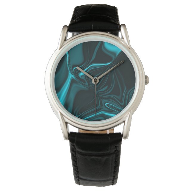 Relógio Fundo com curvas ciano estilo niquelado. (Frente)