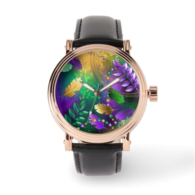 Relógio Fundo márdi iridescente com miçangas (Frente)