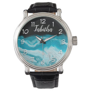 Relógio Fundo Negro Ondas Oceânicas Personalizado