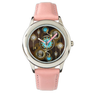 Relógio Fundo Rusty Steampunk com Lentes Turquesa