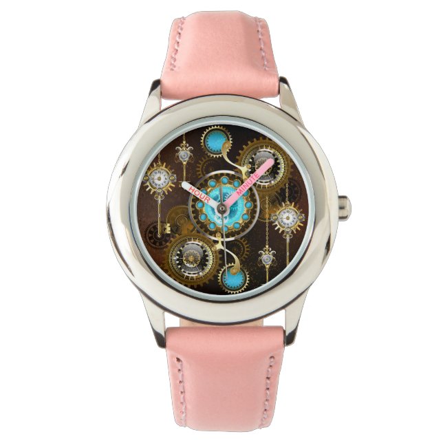 Relógio Fundo Rusty Steampunk com Lentes Turquesa (Frente)