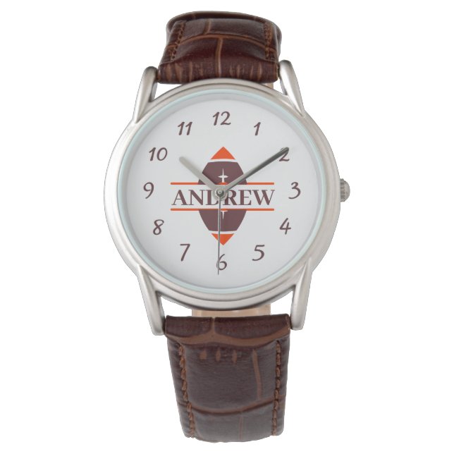 Relógio Futebol Personalizado: Brown Leather Watch (Frente)