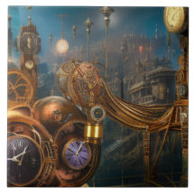 Relógio futurista industrial peça de cerâmica Tile