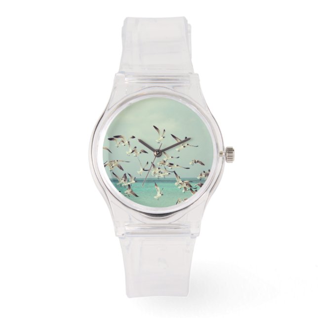 Relógio Gaivotas Voando Sobre O Oceano (Frente)