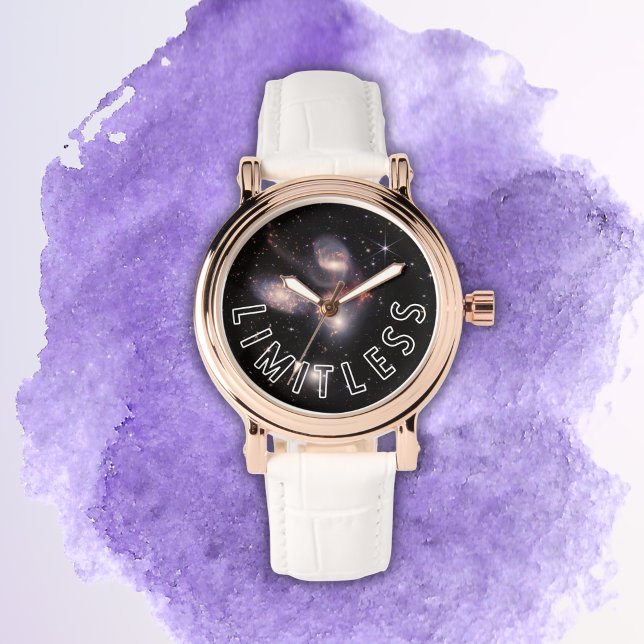 Relógio Galáxia Inspirativa sem limites (This cosmic watch features the positive reminder that you are limitless.)