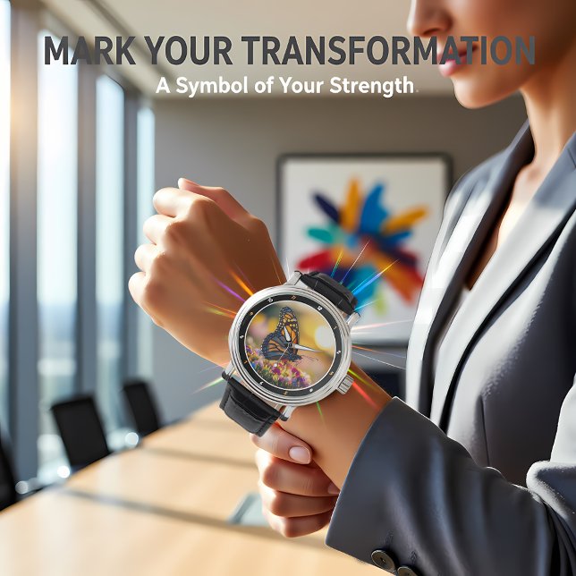 Relógio Garden Dawn" - Vibrant Butterfly & Floral  (Criador carregado)