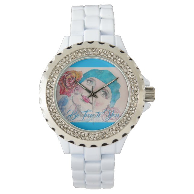 Relógio Garota com Rosa vermelha Beret Seja Verdadeira A V (Frente)