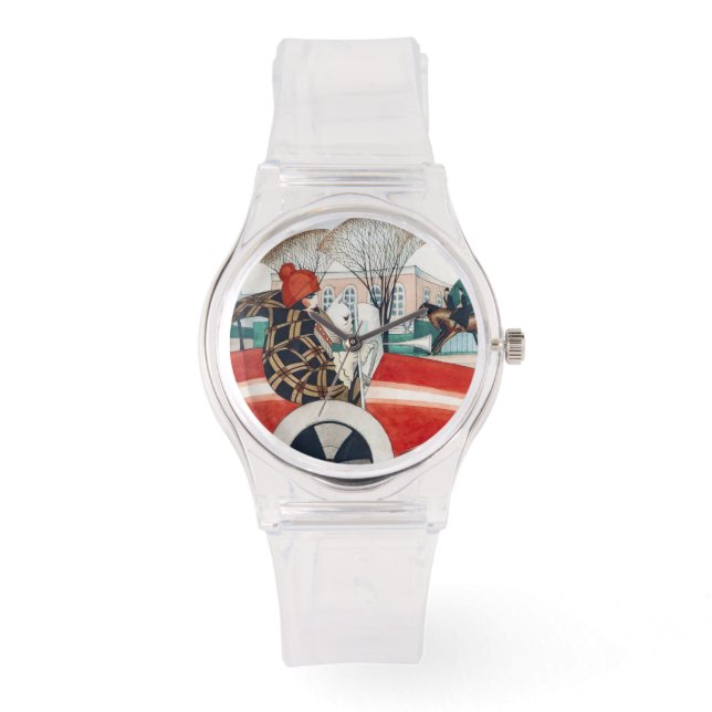 Relógio Garota e Cachorro num Automóvel Vermelho (Frente)