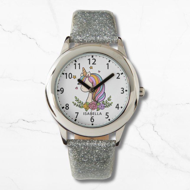 Relógio Garota Floral Rosa-Rosa Cinzenta Cinzenta Unicóric (Criador carregado)