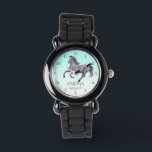 Relógio Garotas de pônei com retrato de cavalo assistem cr<br><div class="desc">Retrato de cavalos,  pônei,  relógio de cavalo para crianças galopando appaloosa cinza de prata turquesa ombre,  belo presente personalizado para amantes de cavalos.</div>
