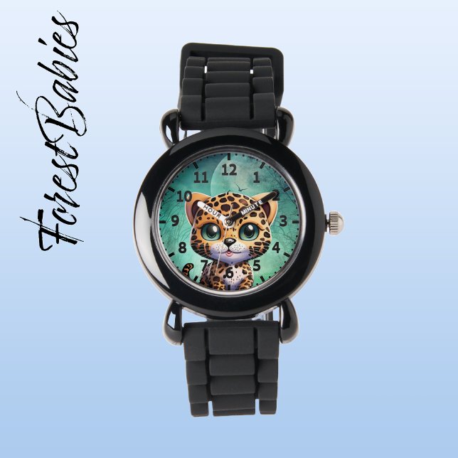 Relógio Garotas-Lua-Moon-de-Camarão-Leopardo-Cujo Cachorro (Leopard 🐆 Forest Moon Customizable ForestBabies Kids Watch)