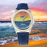 Relógio Garotos do Oceano Baleeiro Peixes Cute Azul Modern<br><div class="desc">Azul,  baleia,  ondas oceânicas,  crianças personalizadas de peixes assistem. Cor d'água náutica. Perfeito para rapazes.</div>