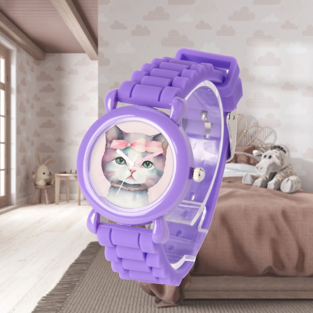 Relógio Gatinho bonito com o eWatch de Arco rosa (Criador carregado)