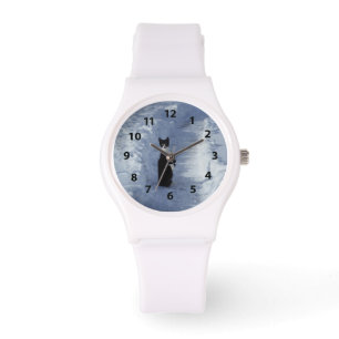 Relógio Gatinho Preto e Branco na Vigia de Neve