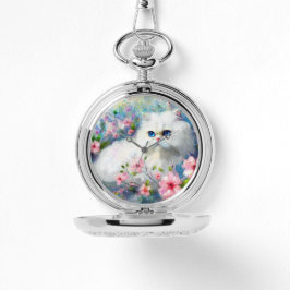 Relógio Gatinhos Persa Brancos Olhos Azuis de Gatinho Azul