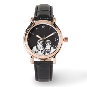 Relógio Gato astronauta preto e branco