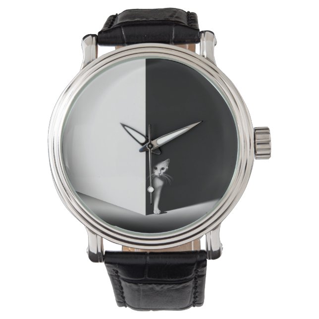 Relógio Gato Branco Em Sombras Pretas (Frente)