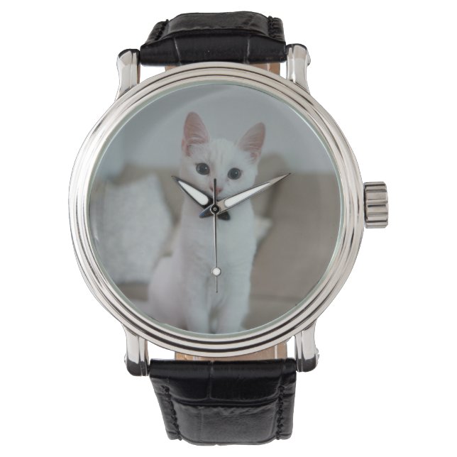 Relógio Gato branco | Zazzle_Growth. (Frente)