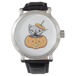 Relógio Gato de Abóbora do Halloween