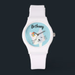 Relógio Gato e Flores Cutis Personalizados<br><div class="desc">Bonita cara de gato sorridente em fundo pastel.</div>