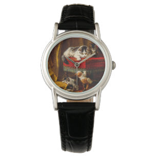 Relógio Gato e Gatinhos Brincando com Cadeira