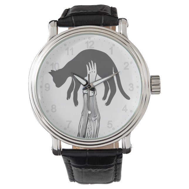 Relógio Gato nas mãos do proprietário - Escolha a cor de t (Frente)